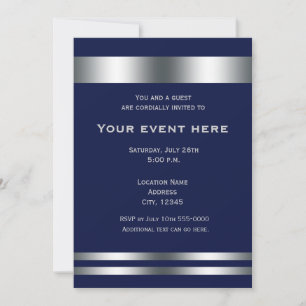 Blauw Zilveren Elegante Dinnerparty Evenement Uitn Kaart