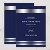 Blauw Zilveren Elegante Uitnodiging voor Eetfuif (Voorkant / Achterkant)