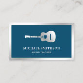 Blauw Zilveren Folie Gitaar Muziek Leraar Gitarist Visitekaartje (Voorkant)
