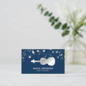 Blauw Zilveren Folie Viool Muziek Docent Vioolviol Visitekaartje (Staand voorkant)