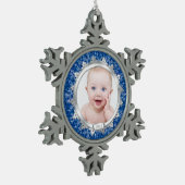 Blauw Zilveren Foto Baby's Eerste Kerstmis (Kerstm Tin Sneeuwvlok Ornament (Links)