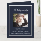 Blauw zilveren fotoelegant begrafenisprogramma bedankkaart (Voorkant)