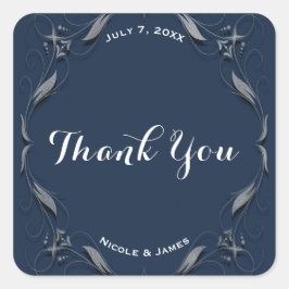 Blauw & Zilveren Frame Elegant Trouwgunst Maatwerk Vierkante Sticker