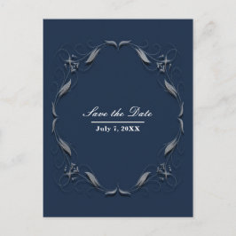 Blauw & Zilveren Frame Elegante Trouw Save the Dat Aankondigingskaart