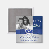 Blauw, Zilveren Gevoegde Harten sparen de Datummag Magneet (Voorkant / Achterkant)
