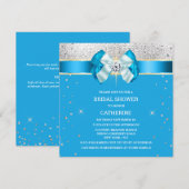 Blauw zilveren glans lint glinster glitter kaart (Voorkant / Achterkant)