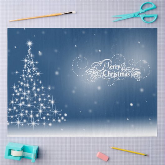 Blauw Zilveren Glanzende Fonkelende Kerstboom  Tissuepapier (Craft)