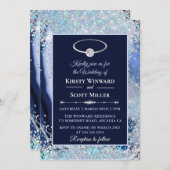 Blauw Zilveren Glitter Agaat Wedding Kaart (Voorkant / Achterkant)