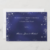 Blauw zilveren glitter met kerstkaart kaart (Achterkant)