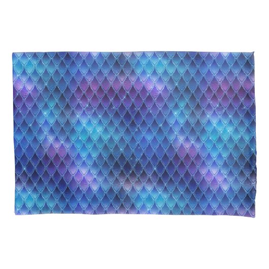Blauw & Zilveren Glitters Draak Schubben Kussensloop (Voorkant)