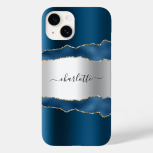 Blauw zilveren goudmageremelkschrift Case-Mate iPhone 14 hoesje