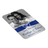 Blauw, Zilveren Harten Sla de Datum Fotomagneet op Magneet (Rechterzijde)