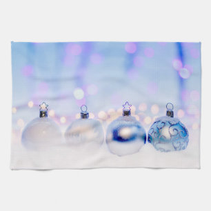 Blauw Zilveren Kerst Decor Ballen Theedoek