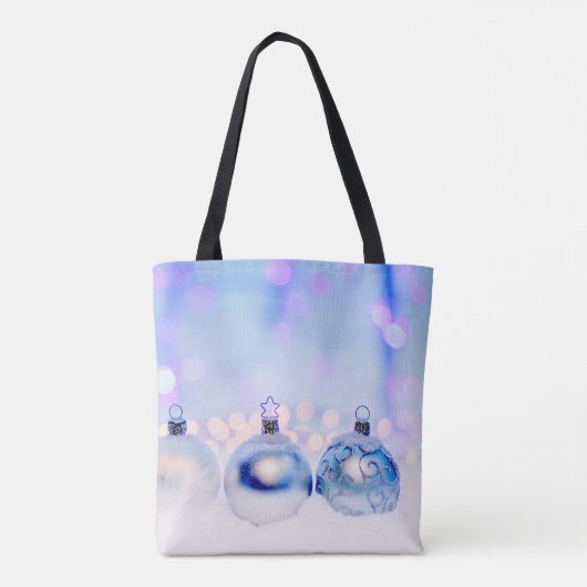 Blauw Zilveren Kerst Decor Ballen Tote Bag (Achterkant)