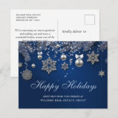 Blauw zilveren kerstbal bedrijfsbegroeting  briefkaart (Voorkant / Achterkant)