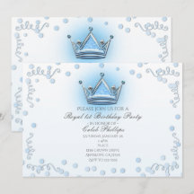 Blauw & Zilveren Kroon Feest Confetti Uitnodiging