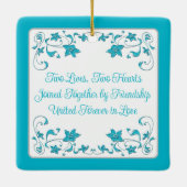 Blauw, Zilveren Liefdesharten Bruiloft 1e Kerstmis Keramisch Ornament (Achterkant)