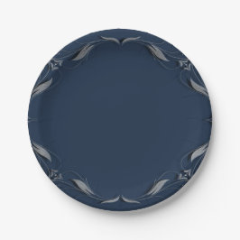 Blauw & Zilveren Lijst Elegant Vintage Trouwfeest Papieren Bordje