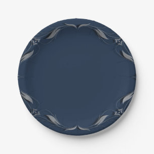 Blauw & Zilveren Lijst Elegant Vintage Trouwfeest Papieren Bordje