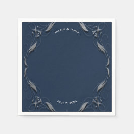 Blauw & Zilveren Lijst Elegant Vintage Trouwfeest Servet