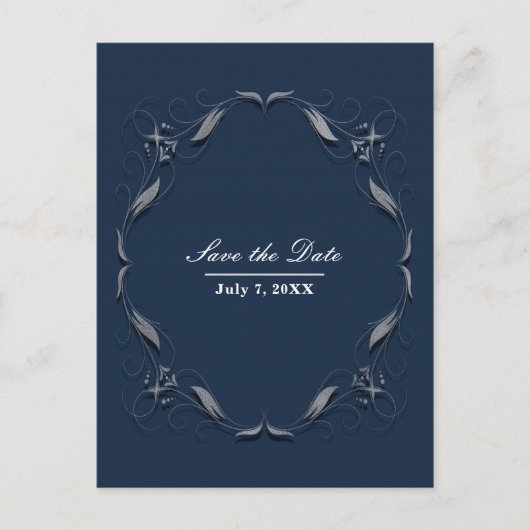 Blauw & Zilveren Lijst Elegante Trouw Save the Dat Aankondigingskaart (Voorkant)