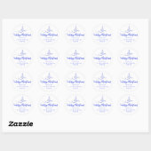 Blauw Zilveren Lint Boom Kerst Script Ronde Sticker (Vel)