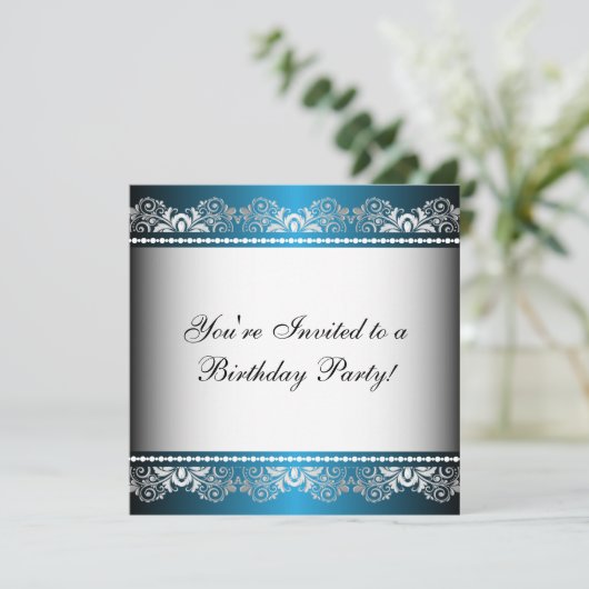 Blauw & Zilveren Lint Feest Template Kaart (Staand voorkant)