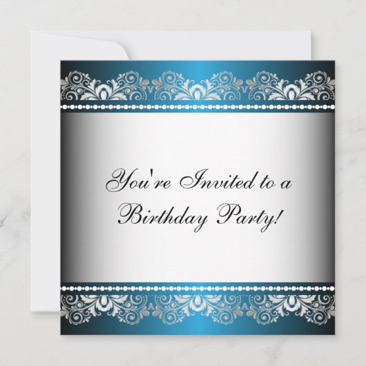 Blauw & Zilveren Lint Feest Template Kaart (Voorkant)