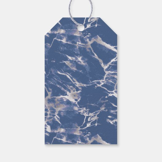 Blauw zilveren marmer cadeaulabel (Achterkant)