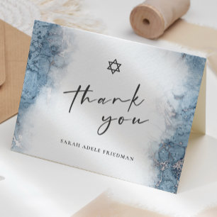 Blauw Zilveren Marmeren Bar of Bat Mitzvah Dankjew Bedankkaart