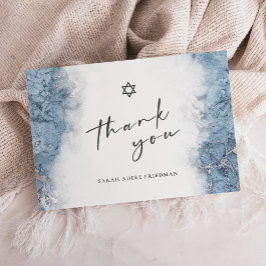 Blauw Zilveren Marmeren Bar of Bat Mitzvah Dankjew Bedankkaart