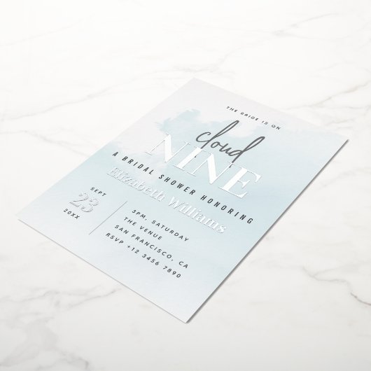 Blauw & Zilveren Modern op Cloud 9 Vrijgezellenfee Folie Uitnodiging (Gedraaid)