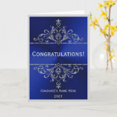  Blauw Zilveren Naam Felicitatie Afstuderen Kaart (Gele Bloem)