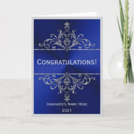  Blauw Zilveren Naam Felicitatie Afstuderen Kaart
