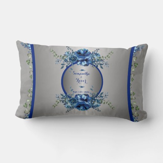 Blauw-Zilveren Petal Symphony Kussen (Achterkant)