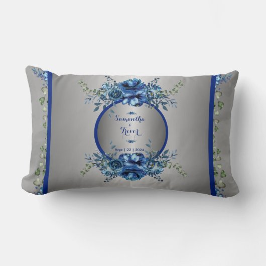 Blauw-Zilveren Petal Symphony Kussen (Voorkant)