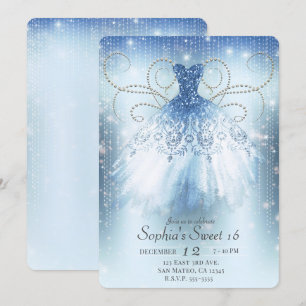 Blauw Zilveren Prinsessen Glitter Jurk Sweet 16 Fe Kaart