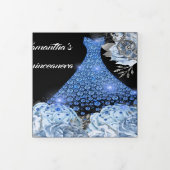 Blauw zilveren roos PHOTO quinceanera florale glit Drieluik Uitnodiging (Cover)