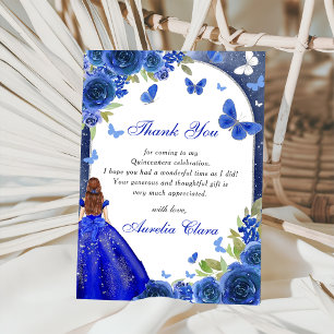 Blauw Zilveren Roos Quinceanera Bedankkaart Kaart