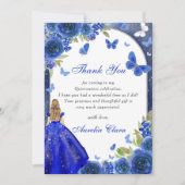 Blauw Zilveren Roos Quinceanera Dankkaart Kaart (Voorkant)