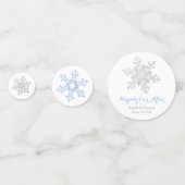 Blauw zilveren sneeuwvlok gelukkig ooit na bruilof confetti (Voorkanten)