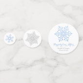 Blauw zilveren sneeuwvlok gelukkig ooit na bruilof confetti (Achterkanten)