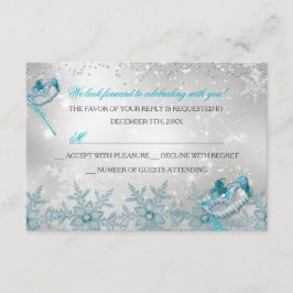 Blauw Zilveren Sneeuwvlok Masquerade Kerst RSVP Kaartje