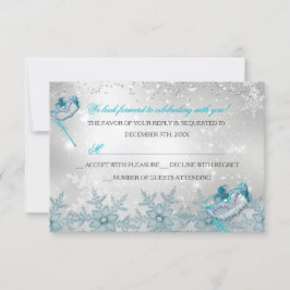 Blauw Zilveren Sneeuwvlok Masquerade Kerst RSVP Kaartje