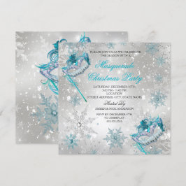 Blauw Zilveren Sneeuwvlok Masquerade Kerstfeest 2 Kaart