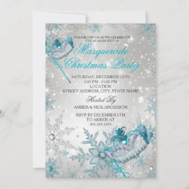 Blauw Zilveren Sneeuwvlok Masquerade Kerstfeest Kaart