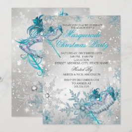 Blauw Zilveren Sneeuwvlok Masquerade Kerstfeest Kaart