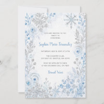 Blauw Zilveren Sneeuwvlokken Bloemig Winter Sweet