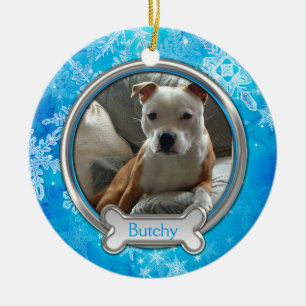 Blauw Zilveren Sneeuwvlokken Foto Kerst Ornament