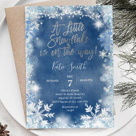 Blauw Zilveren Sneeuwvlokken is Op Weg Baby Borrel Kaart